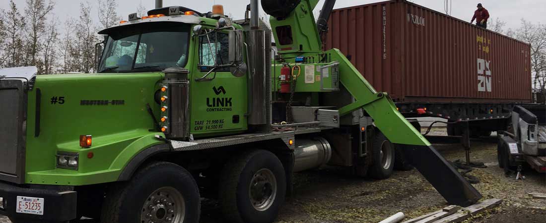 Link Contracting trailer truck crane services in Red Deer